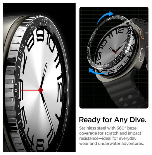 Spigen Samsung Galaxy Watch 8 44MM Bezel Ring Randbeschermer Zilver afbeelding 3