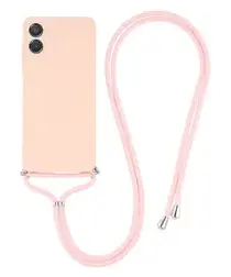 Samsung Galaxy A07 Hoesje met Koord en Camera Bescherming Back Cover Roze afbeelding