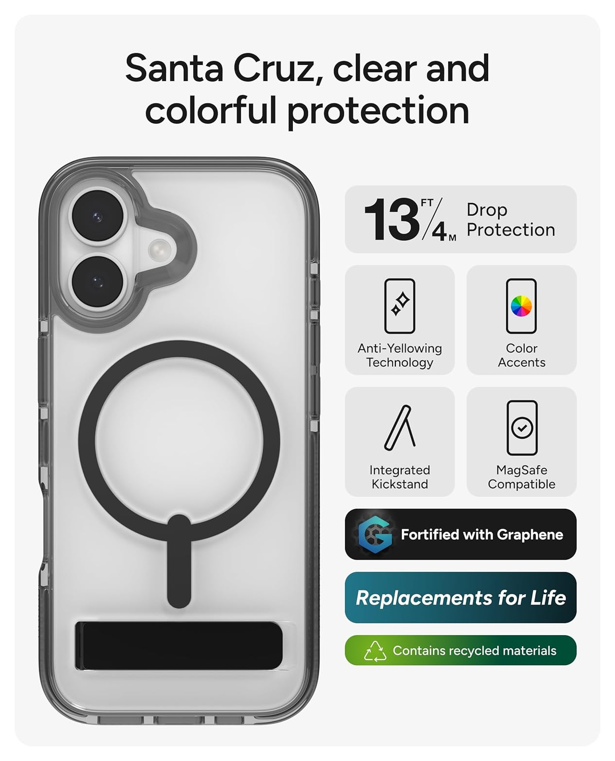 ZAGG Santa Cruz Snap iPhone 17 Hoesje MagSafe Standaard Back Cover Zwart afbeelding 4