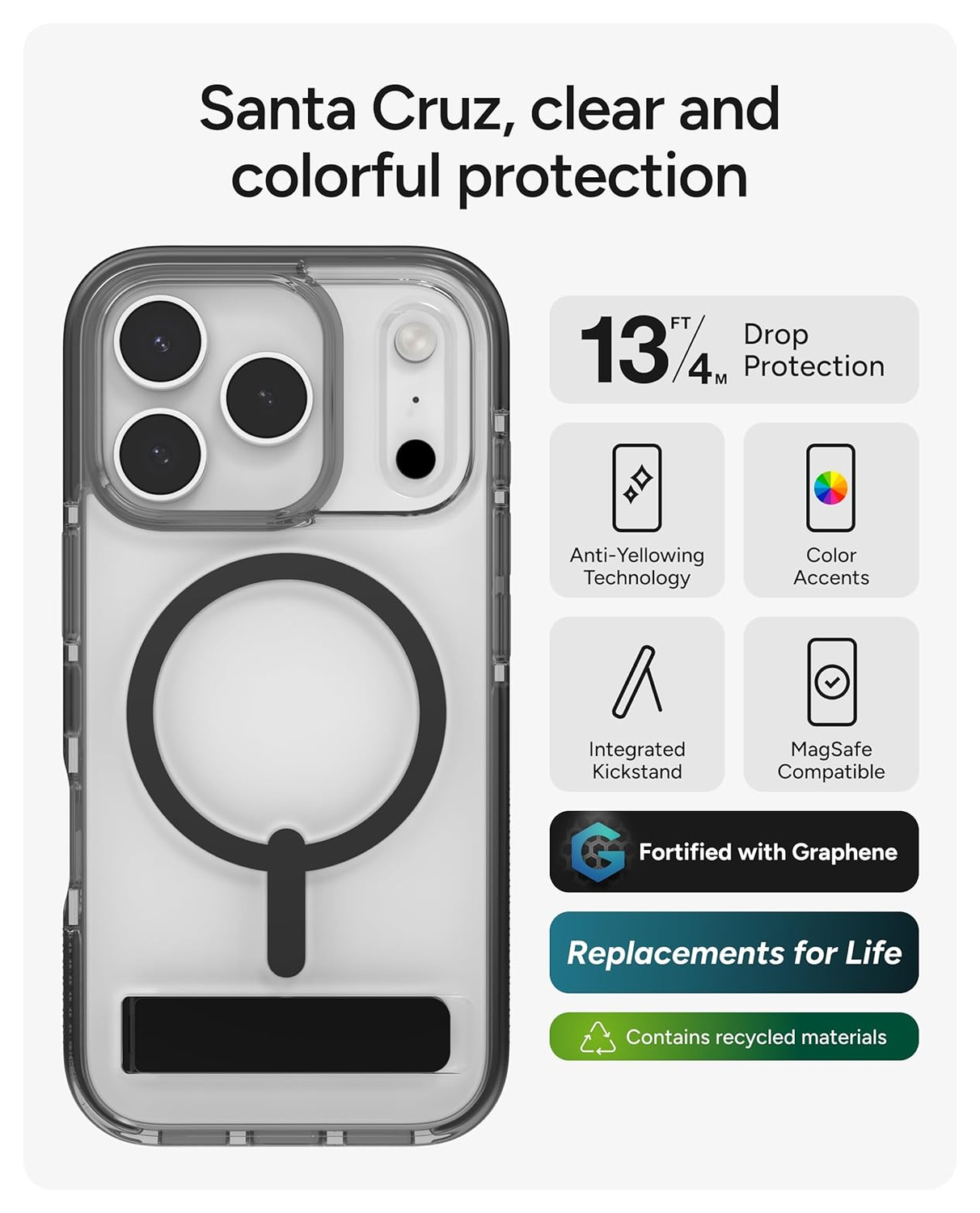 ZAGG Santa Cruz Snap Apple iPhone 17 Pro Hoesje MagSafe Standaard Zwart afbeelding 4