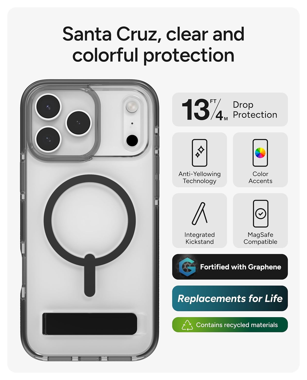 ZAGG Santa Cruz Snap iPhone 17 Pro Max Hoesje MagSafe Standaard Zwart afbeelding 4