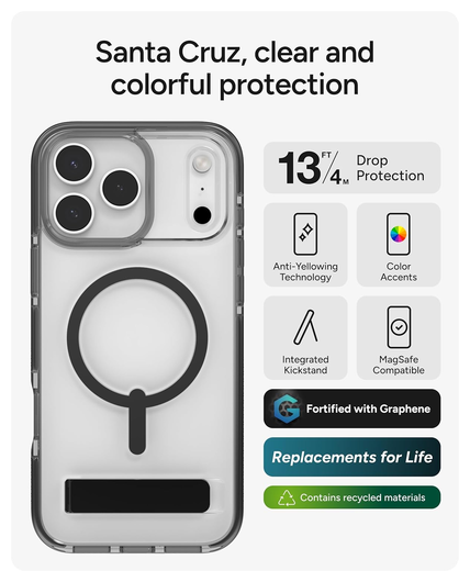 ZAGG Santa Cruz Snap iPhone 17 Pro Max Hoesje MagSafe Standaard Zwart afbeelding 4
