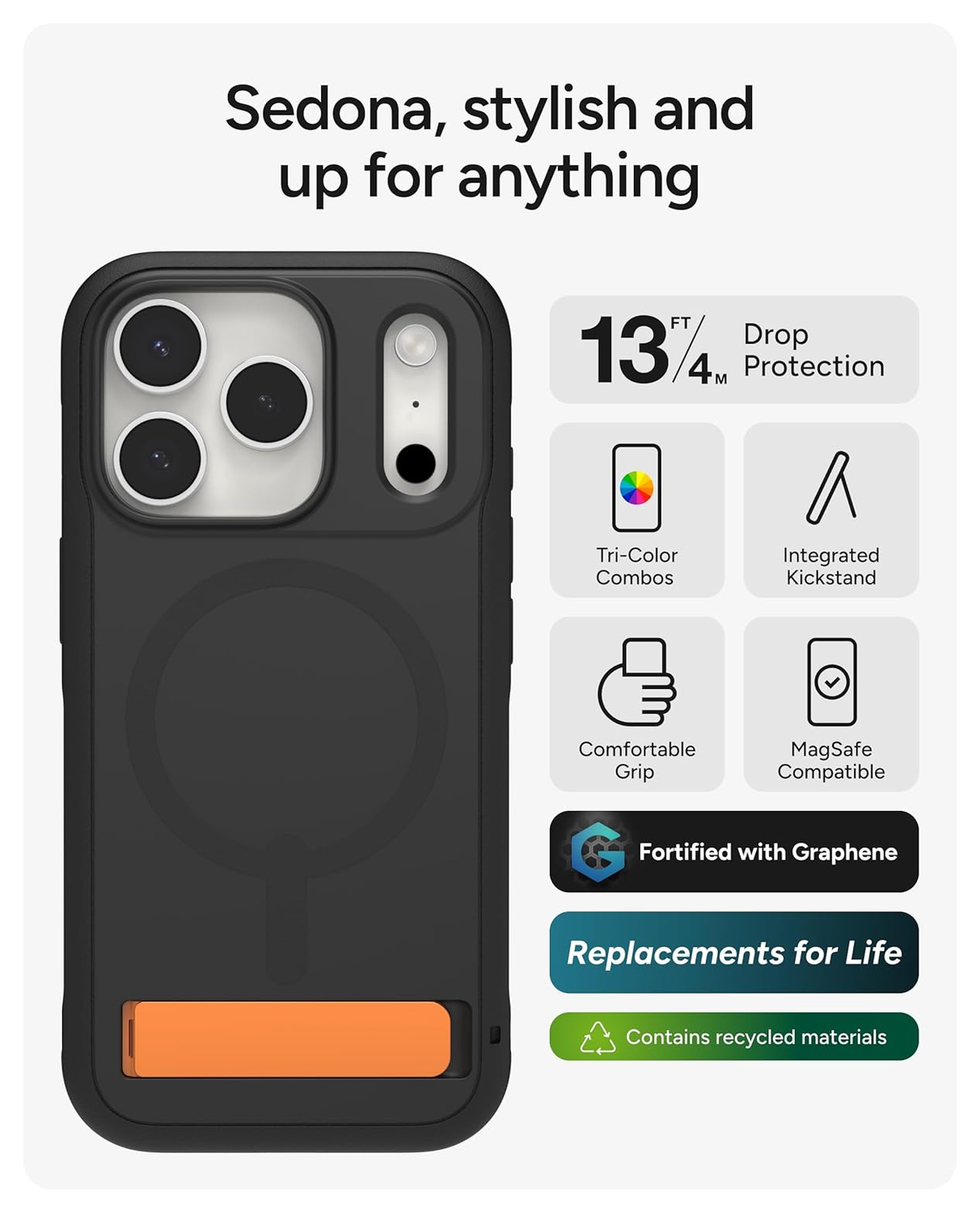 ZAGG Sedona Snap Kickstand iPhone 17 Pro Max Hoesje MagSafe Back Cover Zwart afbeelding 3