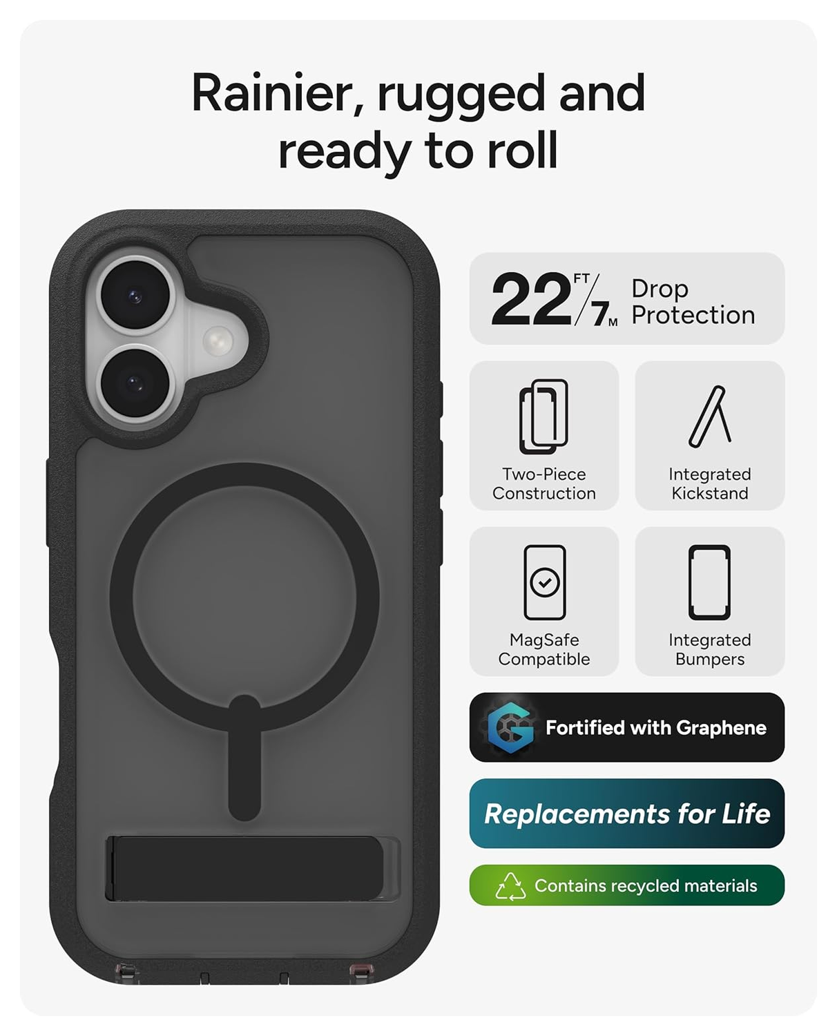 ZAGG Rainier Snap Kickstand iPhone 17 Hoesje MagSafe Back Cover Zwart afbeelding 3