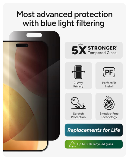 ZAGG InvisibleShield Glass Elite Privacy iPhone 17 Pro Max Screen Protector afbeelding 3