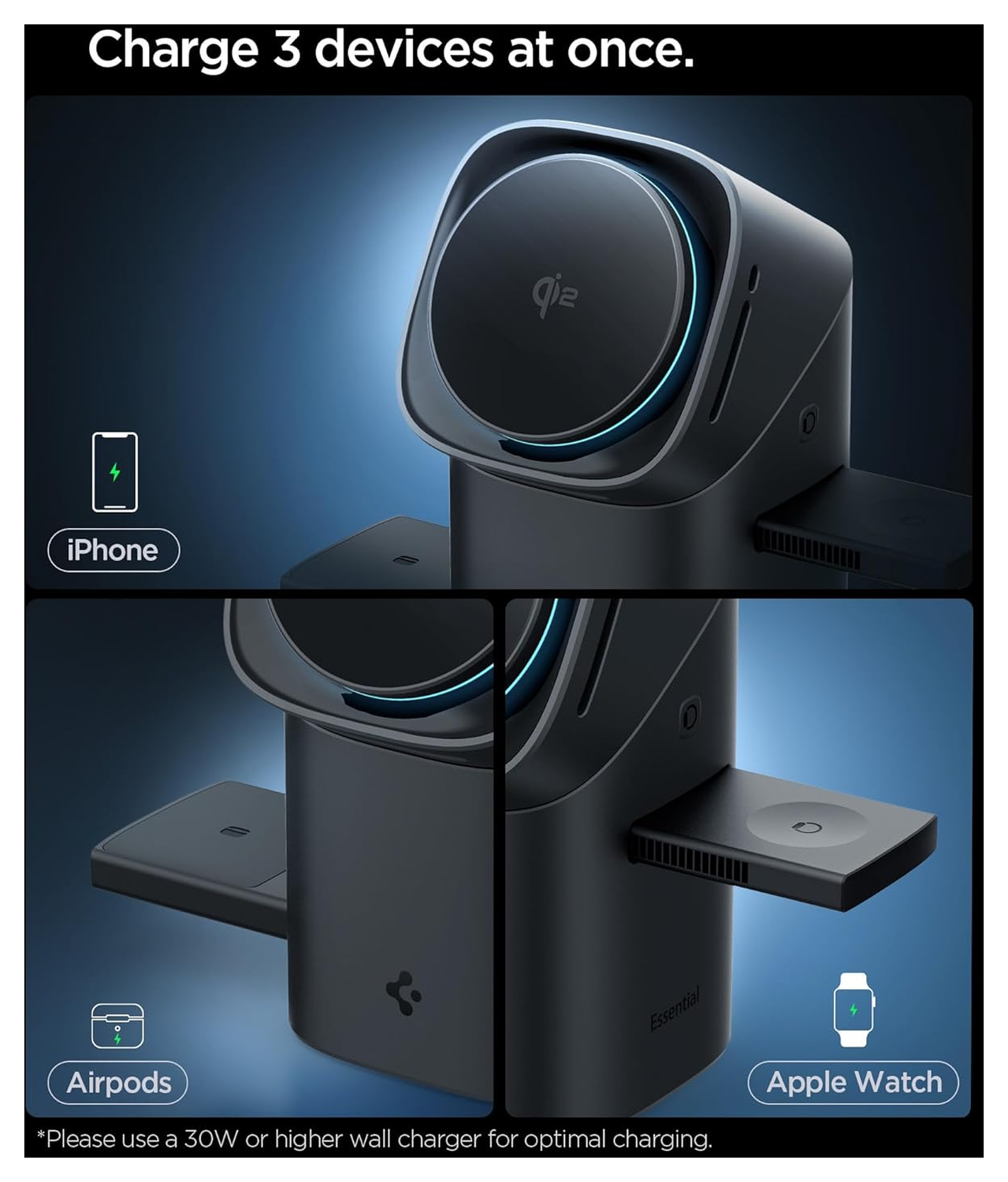 Spigen MagFit Qi2 15W 3-in1 Draadloze MagSafe Oplader iPhone/AirPods/Apple Watch afbeelding 3