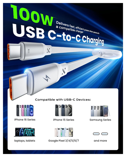 iOttie Oprolbare USB-C naar USB-C Kabel 100W Verstelbare Lengte Wit (2-Pack) afbeelding 6
