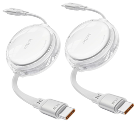 iOttie Oprolbare USB-C naar USB-C Kabel 100W Verstelbare Lengte Wit (2-Pack)