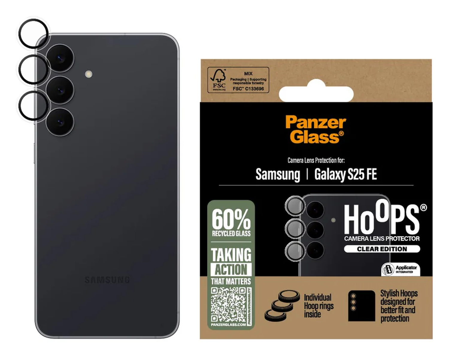 PanzerGlass Hoops Rings Samsung Galaxy S25 FE Camera Lens Protector Glas afbeelding 1