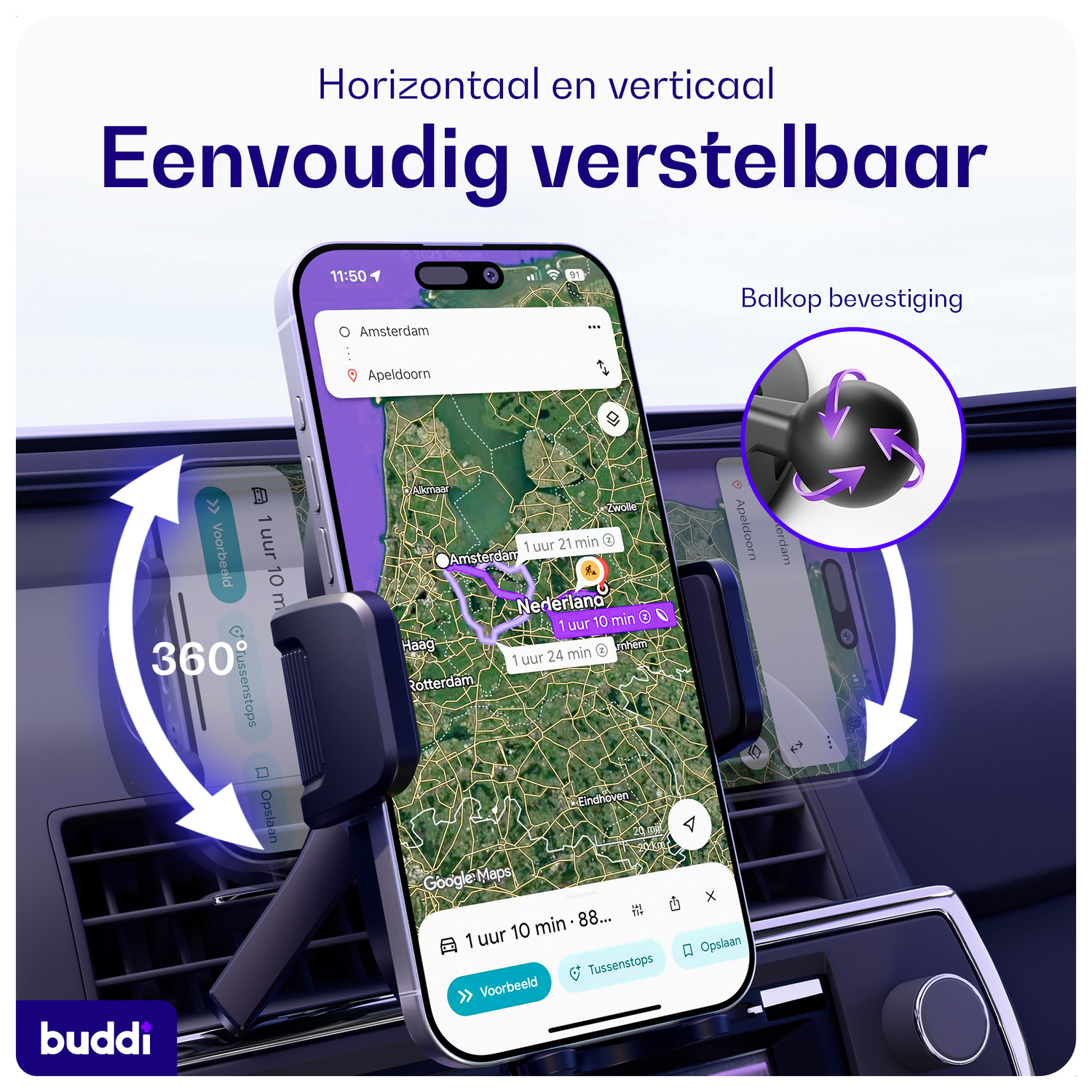 Buddi Way 2 Universele Telefoonhouder Auto Ventilatierooster met Klem afbeelding 10