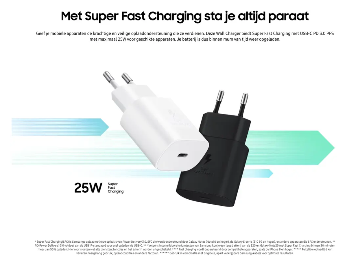 Originele Samsung 25W Power Adapter USB-C Adapter Duo Pack Zwart afbeelding 4