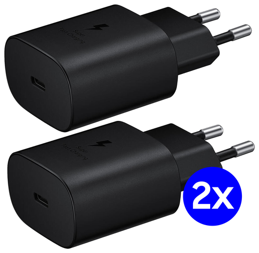 Originele Samsung 25W Power Adapter USB-C Adapter Duo Pack Zwart afbeelding 1