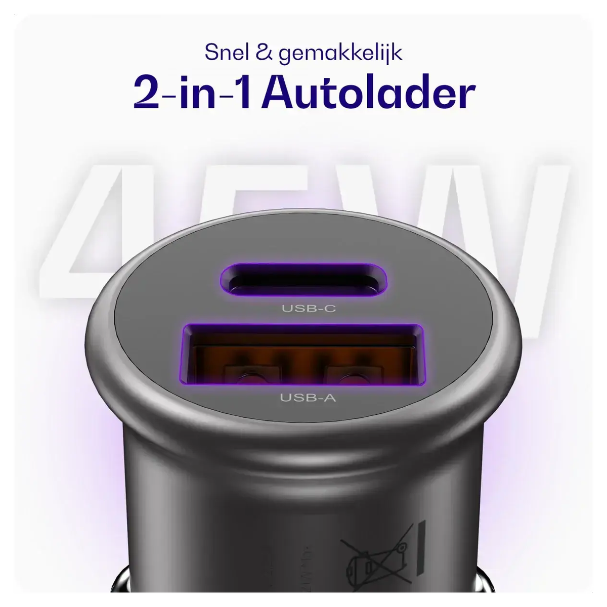 Buddi Power 45W Autolader met USB-C naar Lightning Krulsnoer afbeelding 2