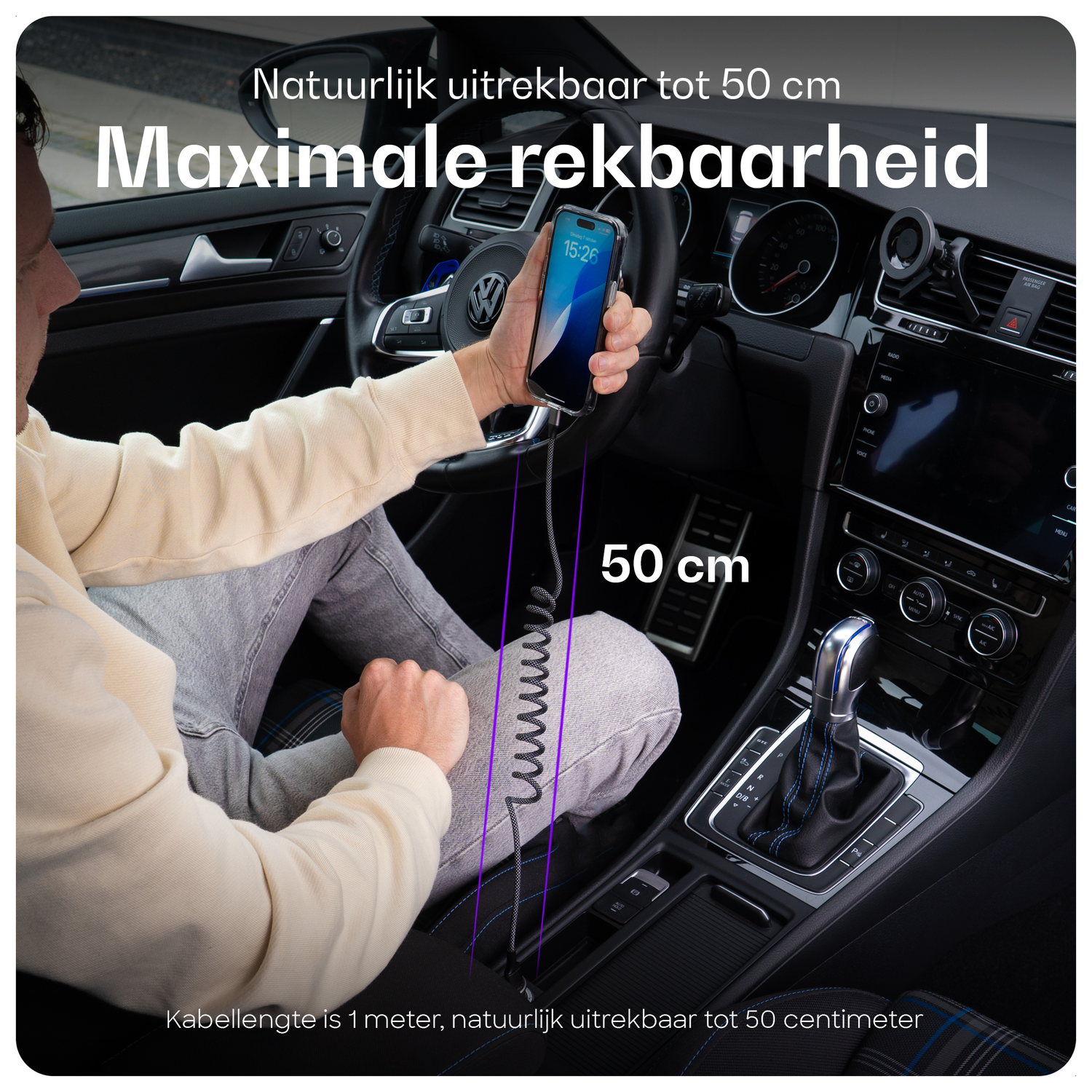 Buddi Power 45W Autolader met USB-C naar Lightning Krulsnoer afbeelding 4