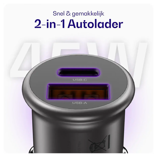 Buddi Power 45W Autolader met USB-C naar Lightning Krulsnoer afbeelding 2