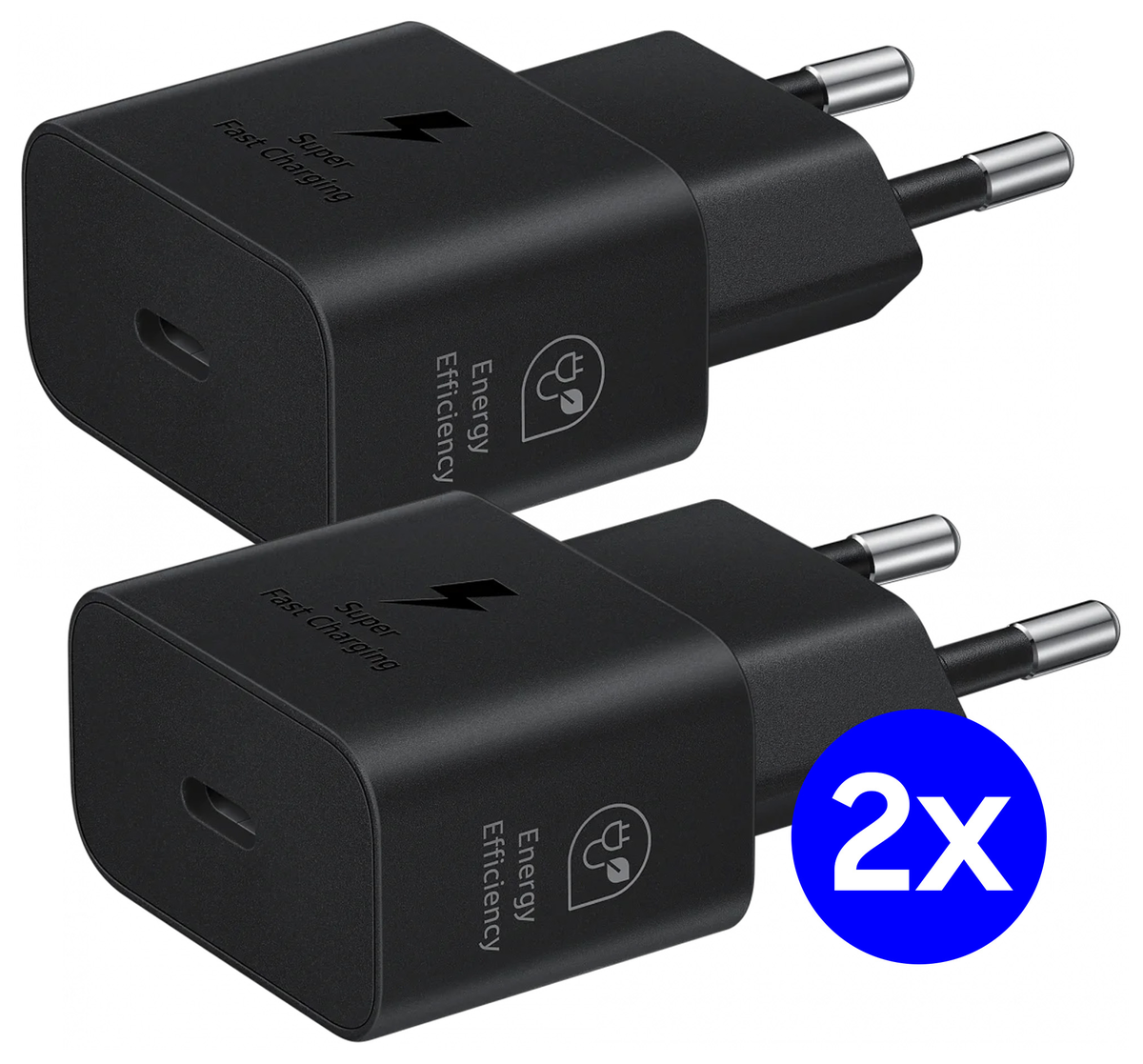 Originele Samsung 25W Energy Efficiency USB-C Adapter Duo Pack Zwart afbeelding 1