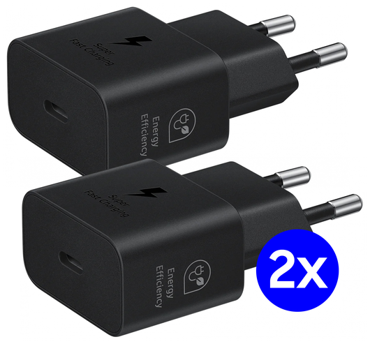 Originele Samsung 25W Energy Efficiency USB-C Adapter Duo Pack Zwart afbeelding 1