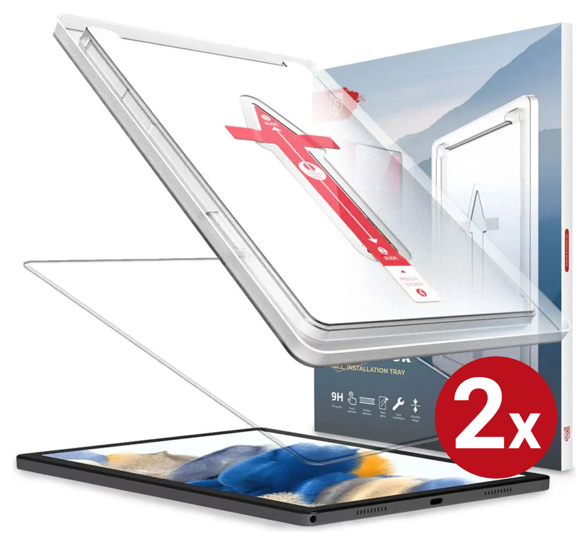 Duo pack Rosso Samsung Galaxy Tab A8 Tempered Glass Installatietray afbeelding 1