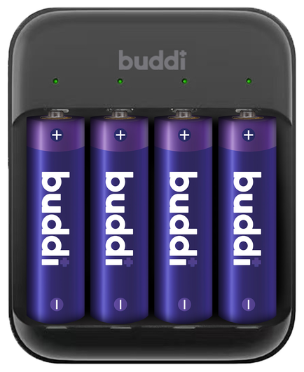 Buddi Battery Charger AA + AAA Batterij USB-C Oplader 4 Stuks Zwart afbeelding 1