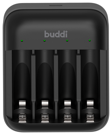 Buddi Battery Charger AA + AAA Batterij USB-C Oplader 4 Stuks Zwart afbeelding