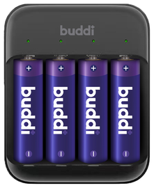 Buddi Battery Charger AA + AAA Batterij USB-C Oplader 4 Stuks Zwart afbeelding