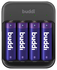 Buddi Battery Charger AA + AAA Batterij USB-C Oplader 4 Stuks Zwart