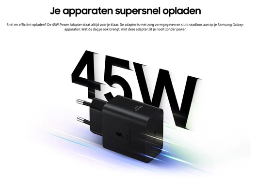 Originele Samsung 45W Efficiency Adapter met USB-C Kabel 1.8 Meter 5A Wit afbeelding 3