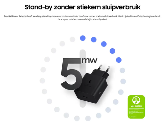 Originele Samsung 45W Efficiency Adapter met USB-C Kabel 1.8 Meter 5A Wit afbeelding 5