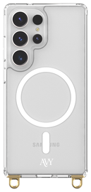 AVY Samsung Galaxy S25 Ultra Hoesje met Koord Haakjes MagSafe Transparant