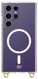 AVY Samsung Galaxy S24 Ultra Hoesje met Koord Haakjes MagSafe Transparant