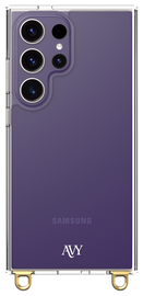 AVY Samsung Galaxy S24 Ultra Hoesje met Koord Haakjes Transparant