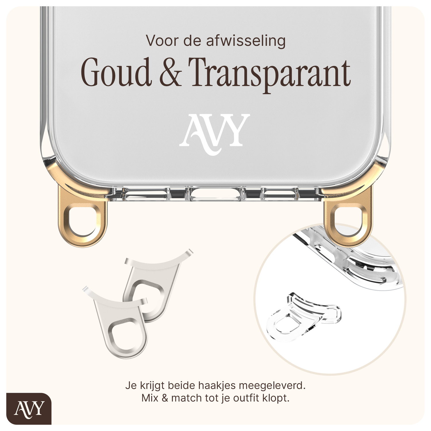 AVY Apple iPhone 14 Pro Hoesje met Koord Haakjes Transparant afbeelding 5