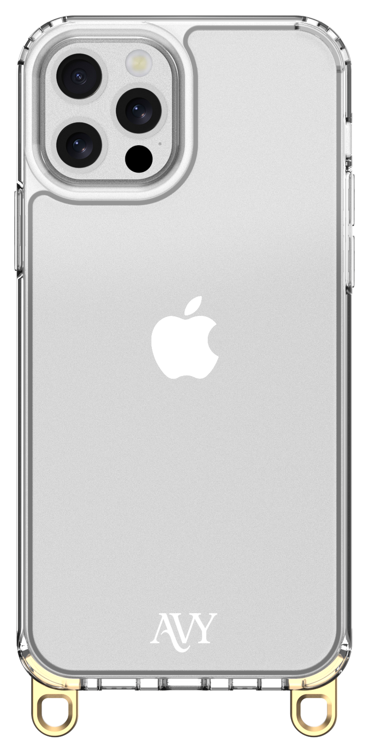 AVY Apple iPhone 12 / 12 Pro Hoesje met Koord Haakjes Transparant afbeelding 1