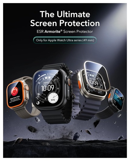ESR Armorite - Apple Watch Ultra 3/2/1 Tempered Glass - Titanium Zwart (2-Pack) afbeelding 4