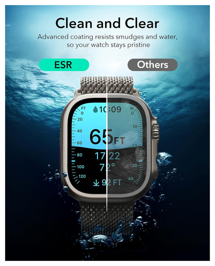 ESR Armorite - Apple Watch Ultra 3/2/1 Tempered Glass - Titanium Zwart (2-Pack) afbeelding 7