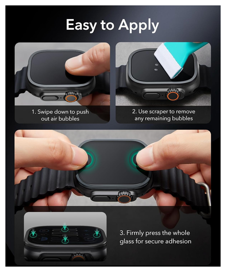 ESR Armorite - Apple Watch Ultra 3/2/1 Tempered Glass - Titanium Zwart (2-Pack) afbeelding 9