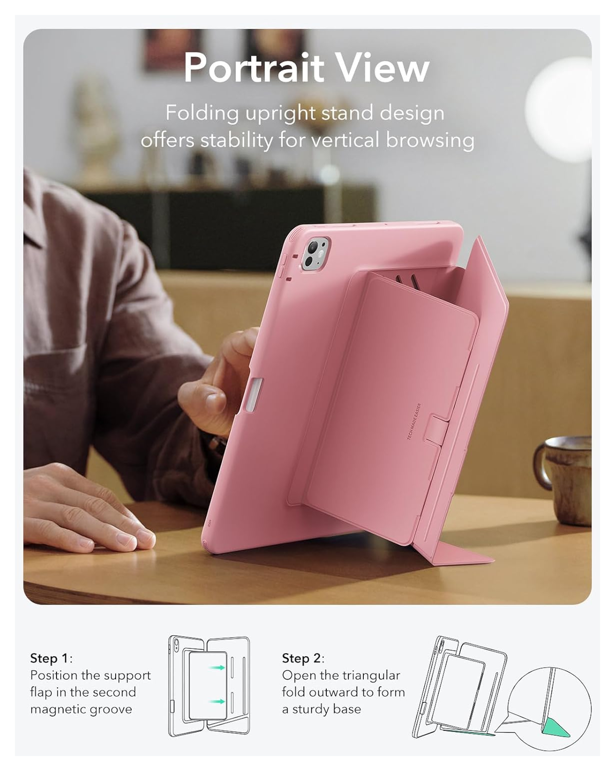 ESR Flip Magnetic iPad Pro 11 (2024 / 2025) Hoes Book Case met Standaard Roze afbeelding 6