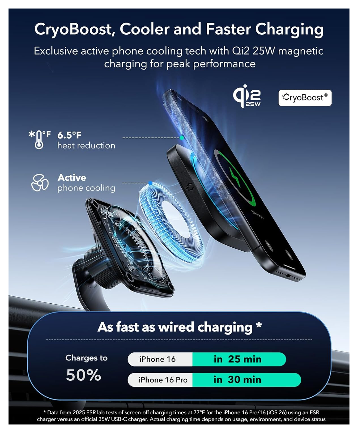ESR Qi2 Telefoonhouder Auto Ventilatierooster met 25W MagSafe Opladen Zwart afbeelding 4