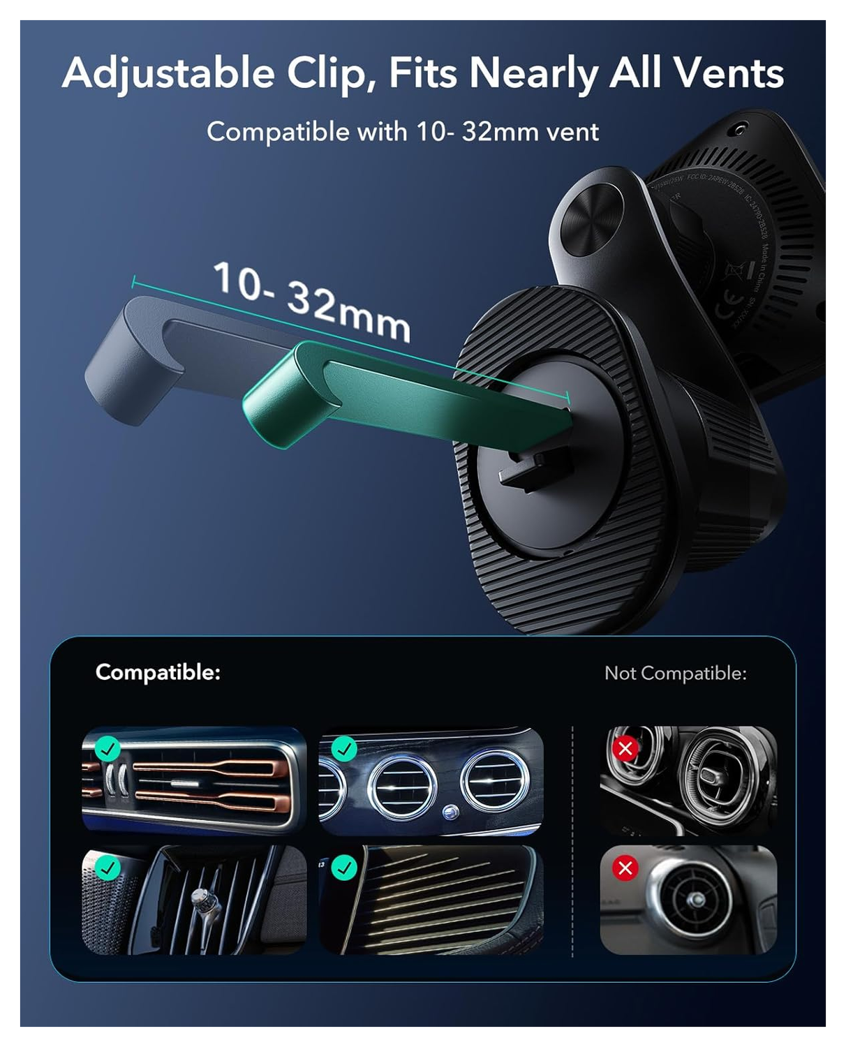 ESR Qi2 Telefoonhouder Auto Ventilatierooster met 25W MagSafe Opladen Zwart afbeelding 7