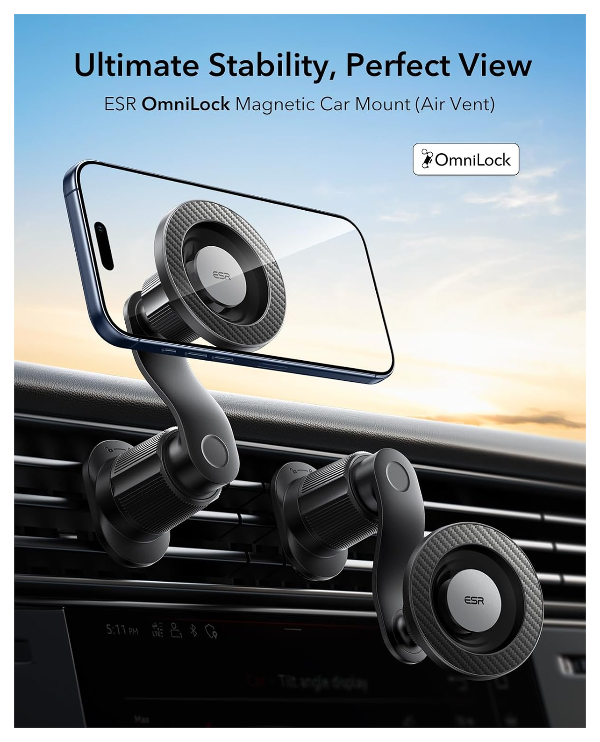 ESR OmniLock MagSafe Ventilatierooster Telefoonhouder Auto Zwart afbeelding 2