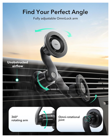 ESR OmniLock MagSafe Ventilatierooster Telefoonhouder Auto Zwart afbeelding 5