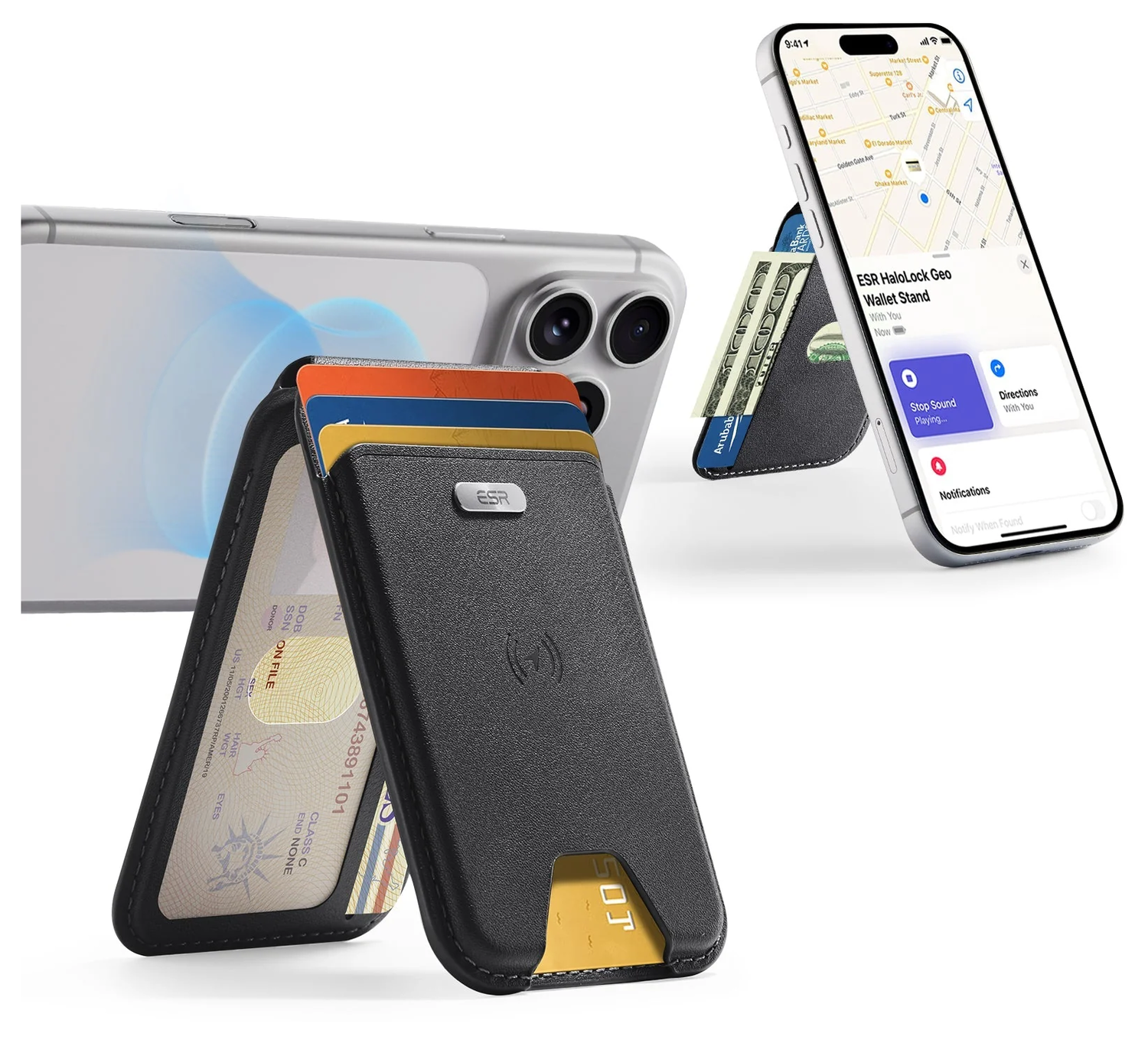 ESR Classic Geo Wallet MagSafe Pasjeshouder met Standaard en Zoek Mijn Zwart afbeelding 3