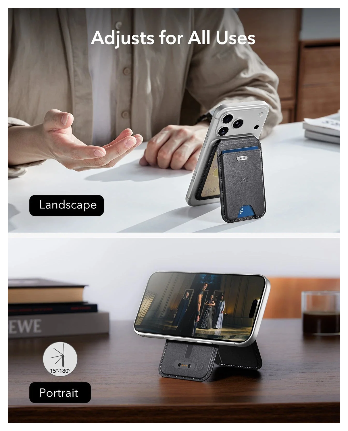 ESR Classic Geo Wallet MagSafe Pasjeshouder met Standaard en Zoek Mijn Zwart afbeelding 9