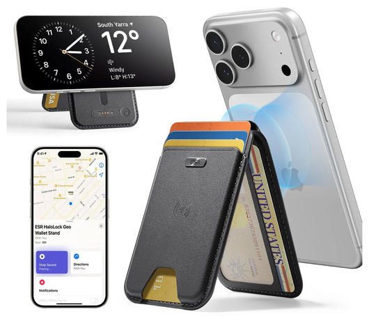 ESR Classic Geo Wallet MagSafe Pasjeshouder met Standaard en Zoek Mijn Zwart afbeelding 2