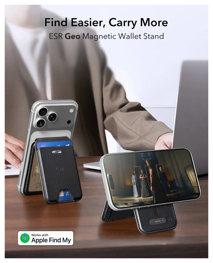 ESR Classic Geo Wallet MagSafe Pasjeshouder met Standaard en Zoek Mijn Zwart afbeelding 4