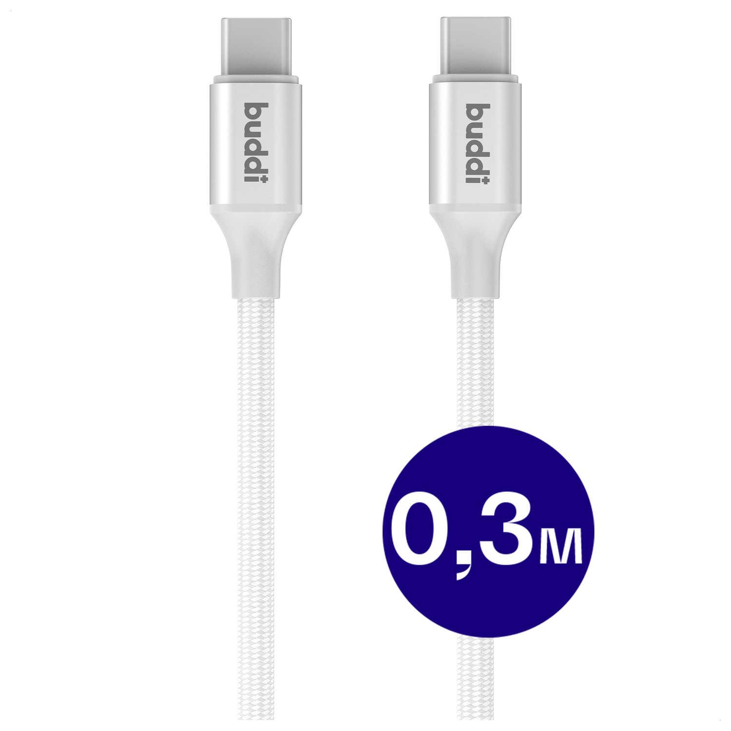 Buddi Flex USB-C naar USB-C Kabel 60W Fast Charge 30cm Wit afbeelding 1