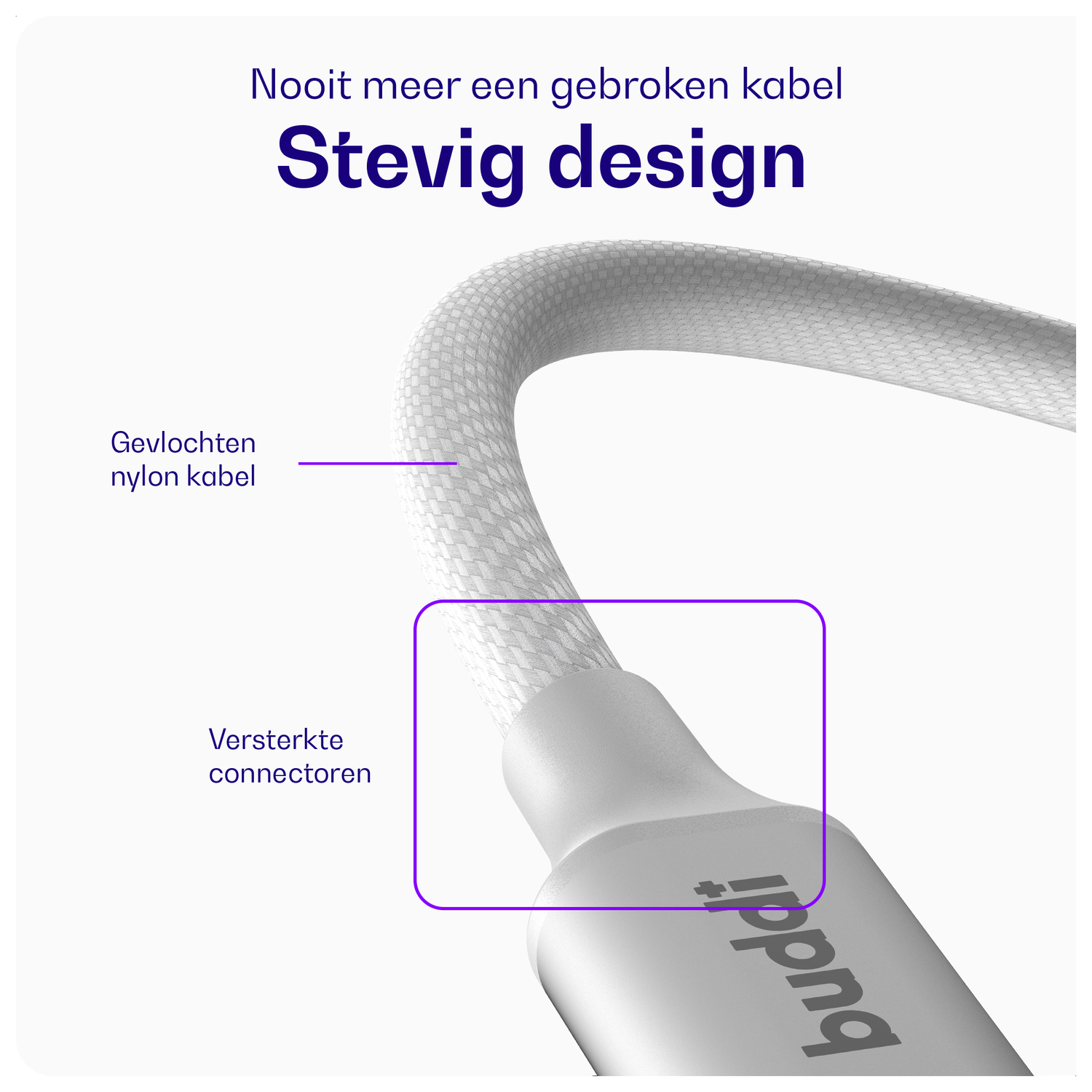 Buddi Flex USB-C naar Lightning Kabel 20W Fast Charge 3M Wit afbeelding 2