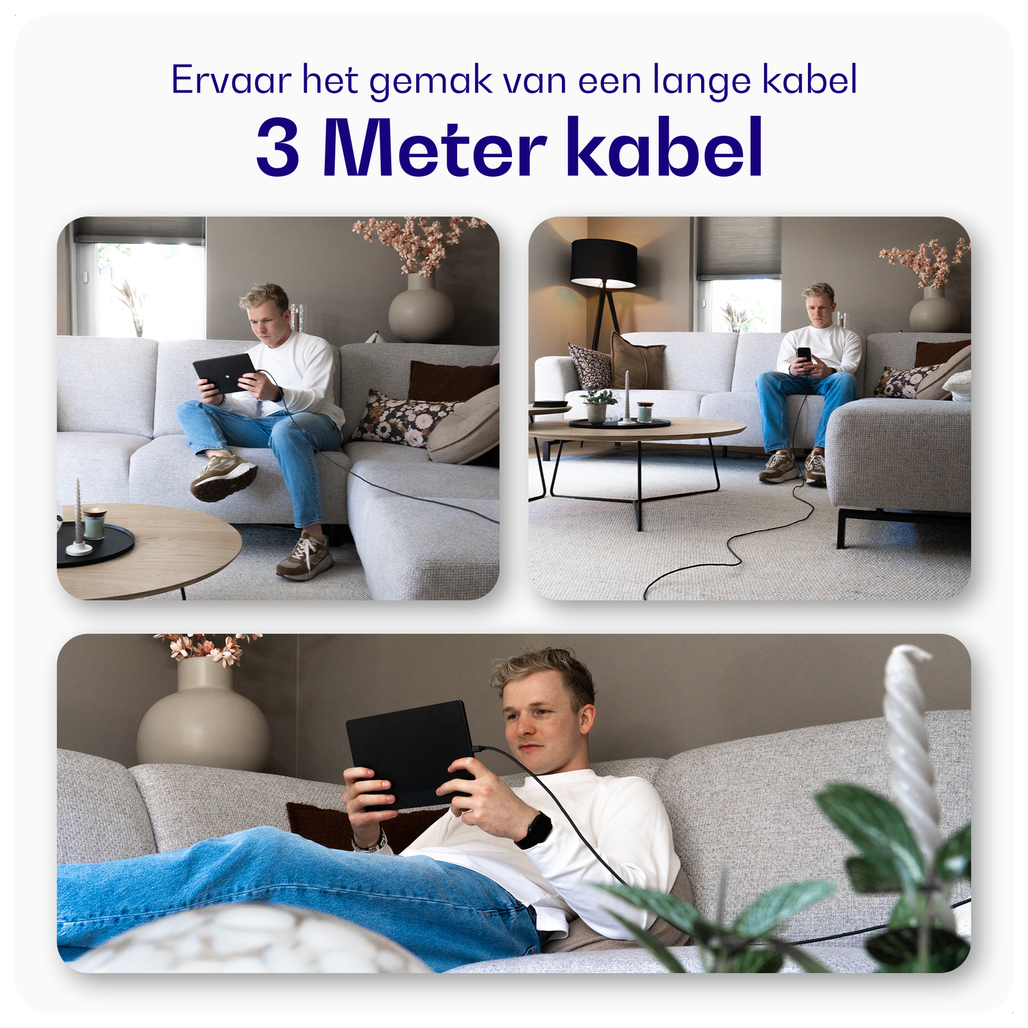 Buddi Flex USB-C naar Lightning Kabel 20W Fast Charge 3M Wit afbeelding 4