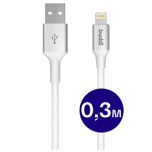 Buddi Flex USB-A naar Lightning Kabel 12W Fast Charge 30CM Wit afbeelding 1