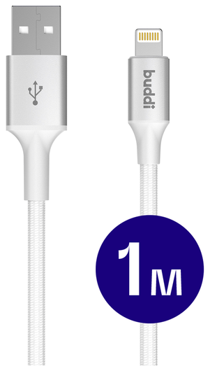 Buddi Flex USB-A naar Lightning Kabel 12W Fast Charge 1M Wit afbeelding 1